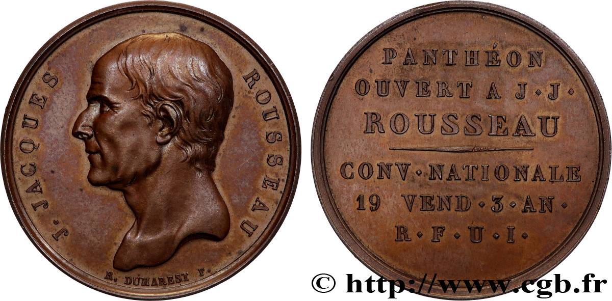 LITERATURE : WRITERS - POETS Médaille, Panthéon ouvert à Jean Jacques Rousseau SPL