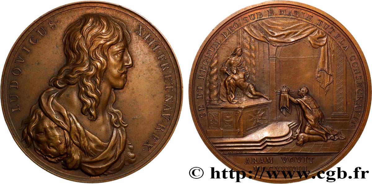 LOUIS XIII  Médaille, Royaume sous la protection de la Vierge, Tricentenaire de la fabrication de la médaille, refrappe moderne MBC+