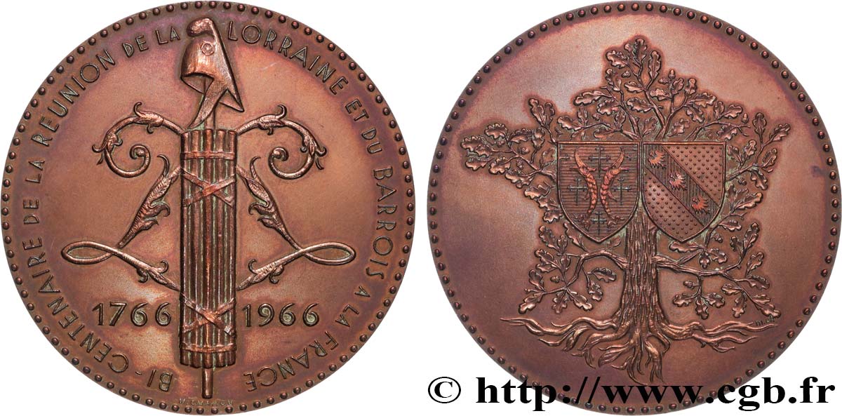 CINQUIÈME RÉPUBLIQUE Médaille, Bicentenaire de la réunion de la Lorraine et du Barrois TTB+