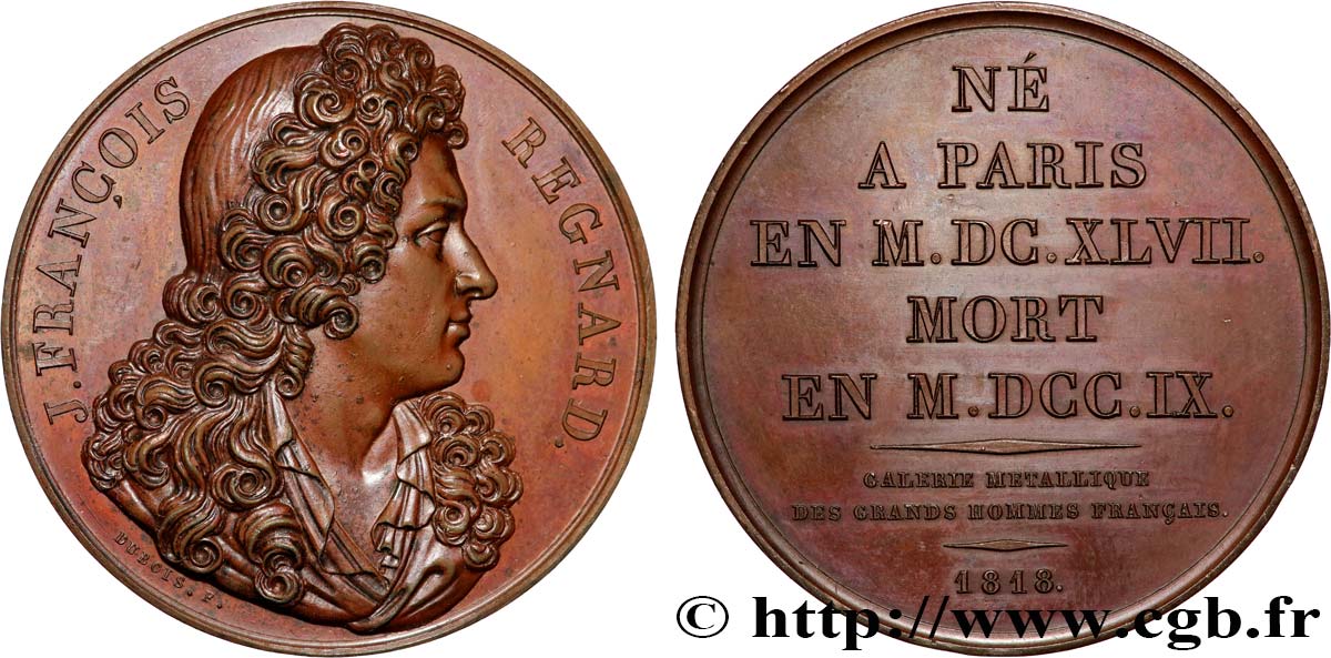 METALLIC GALLERY OF THE GREAT MEN FRENCH Médaille, Jean-François Regnard AU