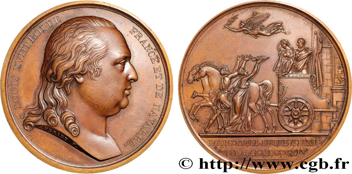 LOUIS XVIII Médaille, Entrée de Louis XVIII à Paris SUP