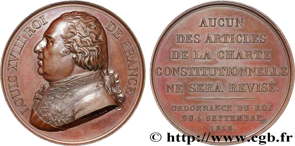 LUIGI XVIII Médaille, Confirmation de la charte de 1814 q.SPL