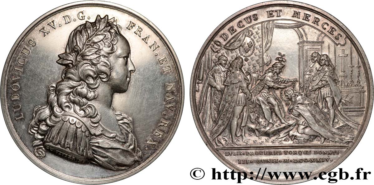 LOUIS XV THE BELOVED Médaille, Promotion de chevaliers de l’Ordre du Saint-Esprit, refrappe AU