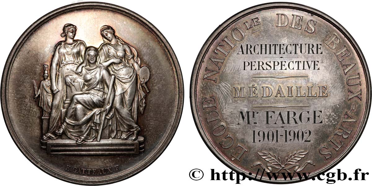 TERZA REPUBBLICA FRANCESE Médaille, Architecture et perspective, École Nationale des Beaux-Arts SPL