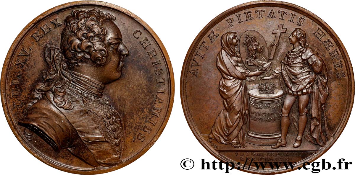 LOUIS XV THE BELOVED Médaille, Renouvellement du voeu de Louis XIII AU