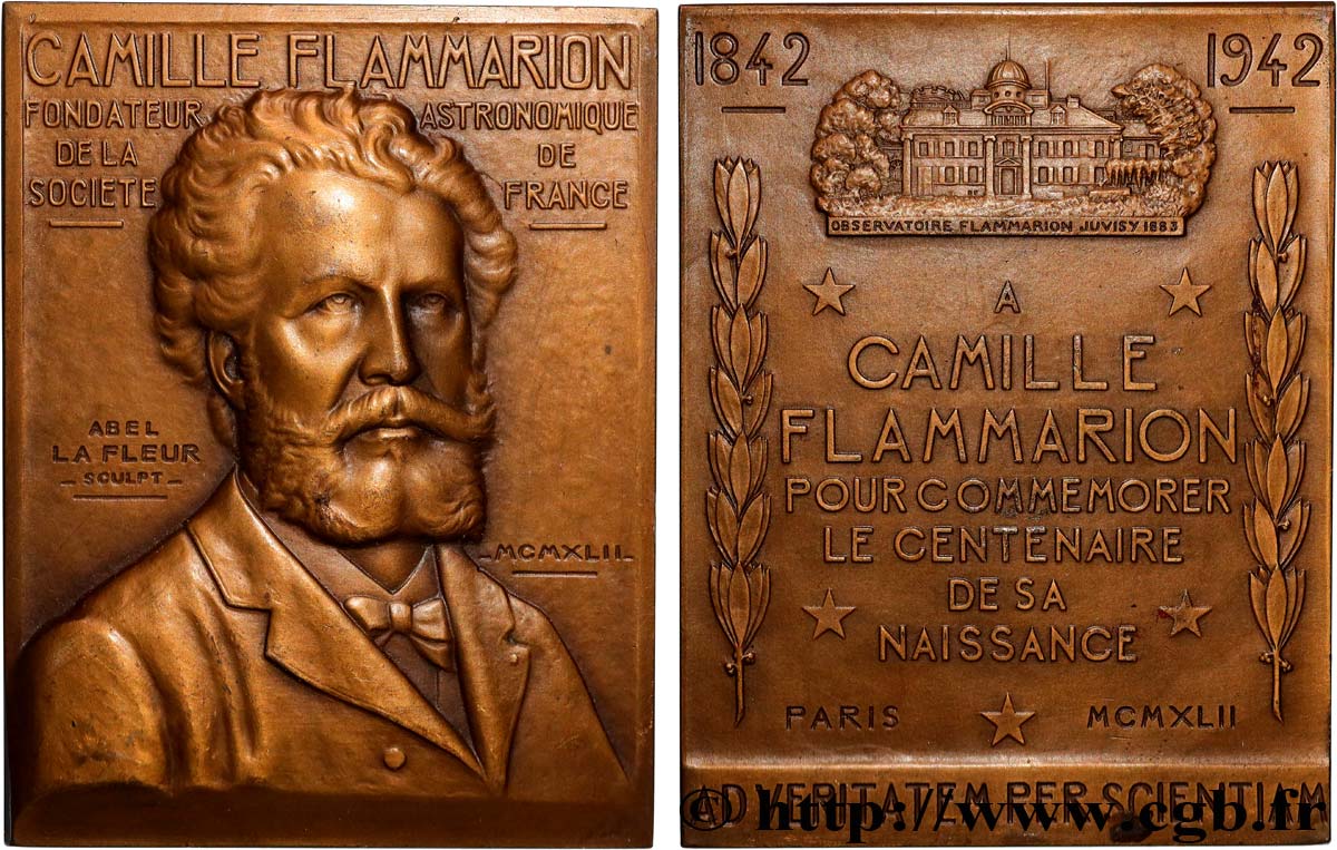 SCIENCE & SCIENTIFIC Plaquette, Camille Flammarion, Centenaire de sa naissance AU