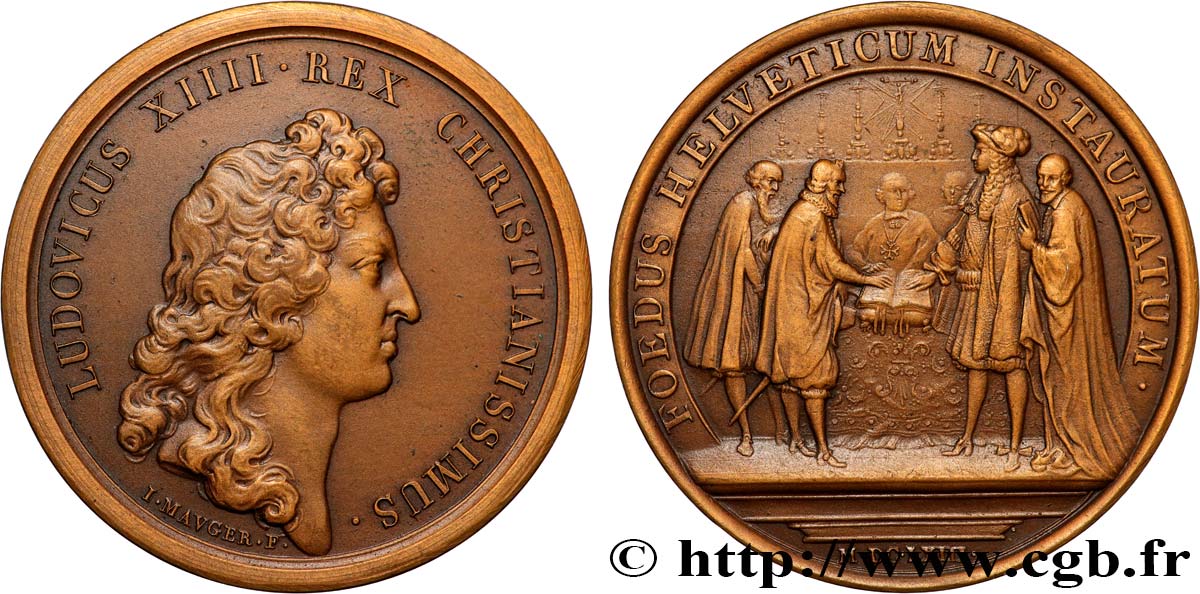 LOUIS XIV  THE SUN KING  Médaille, Renouvellement de l’alliance avec les Suisses, refrappe AU