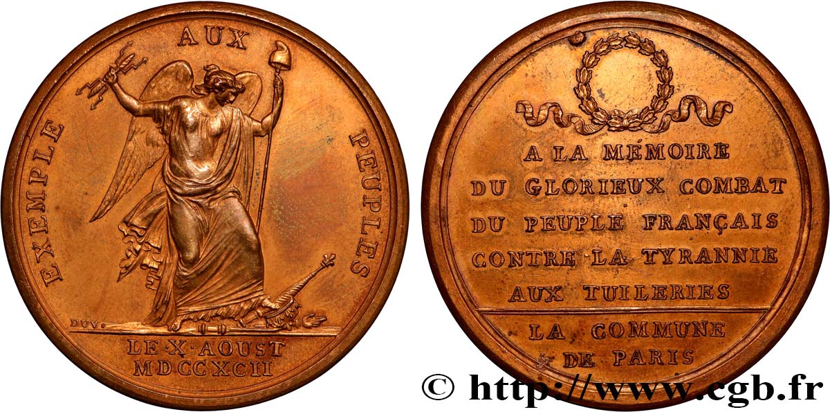 LA CONVENTION Médaille en mémoire du combat des Tuileries du 10 août TTB+