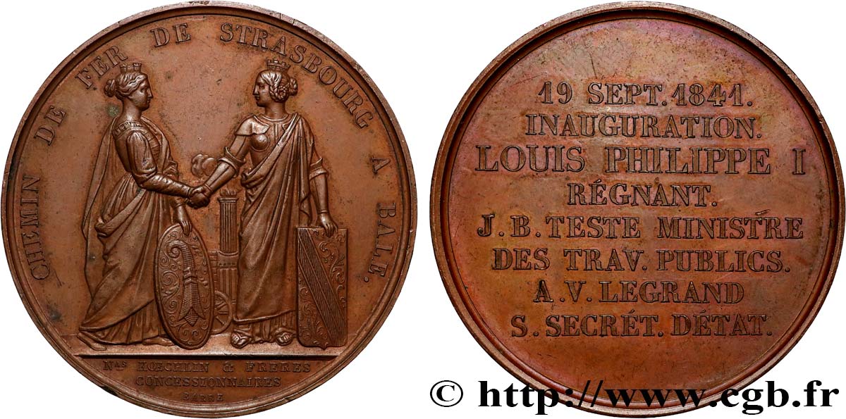 LOUIS-PHILIPPE Ier Médaille, Inauguration de la ligne Strasbourg-Bâle TTB+