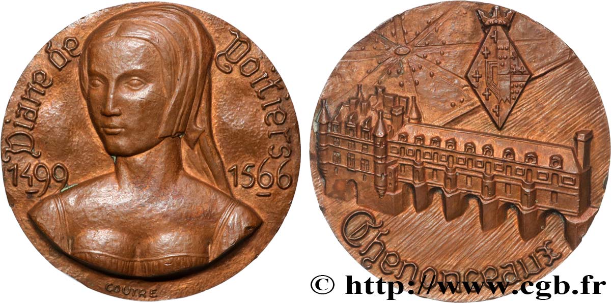 MONUMENTS ET HISTOIRE Médaille, Diane de Poitiers, Château de Chenonceaux TTB+