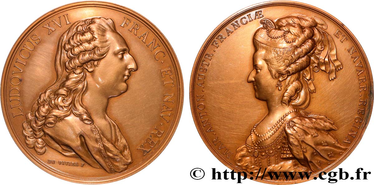 LOUIS XVI Médaille, Louis XVI et Marie-Antoinette, refrappe moderne SPL