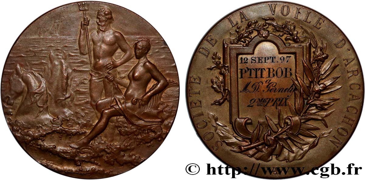 III REPUBLIC Médaille, Société de la voile d’Arcachon AU