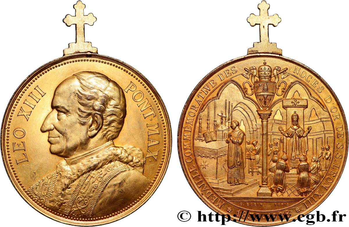 ITALIE - ÉTATS DE L ÉGLISE - LÉON XIII (Vincenzo Gioacchino Pecci) Médaille des noces d’or du pape fVZ