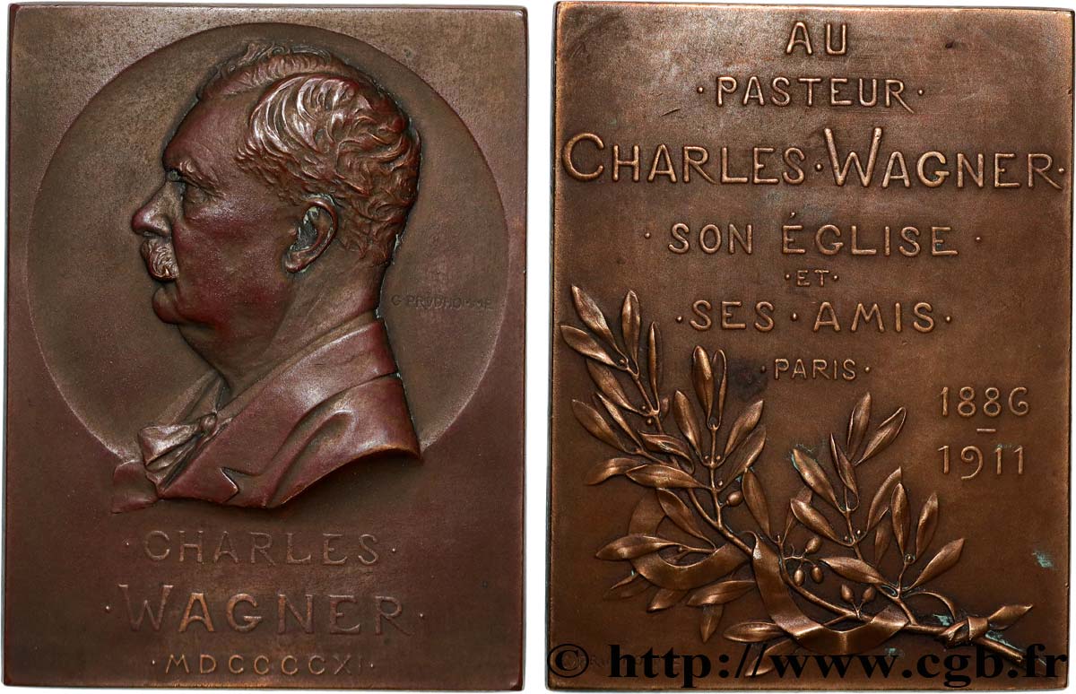 III REPUBLIC Plaquette, Pasteur Charles Wagner AU