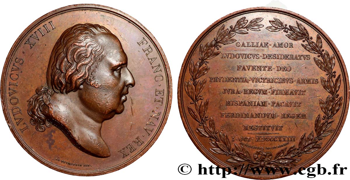 LOUIS XVIII Médaille, Restauration du trône d’Espagne XF