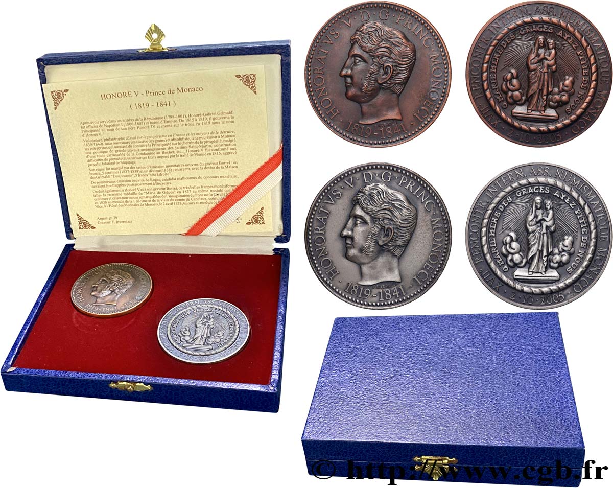 MONACO Coffret de 2 médailles, Prince Honoré V, 17e rencontres numismatiques SUP