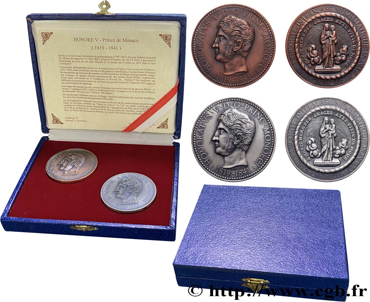 MONACO Coffret de 2 médailles, Prince Honoré V, 17e rencontres numismatiques SPL