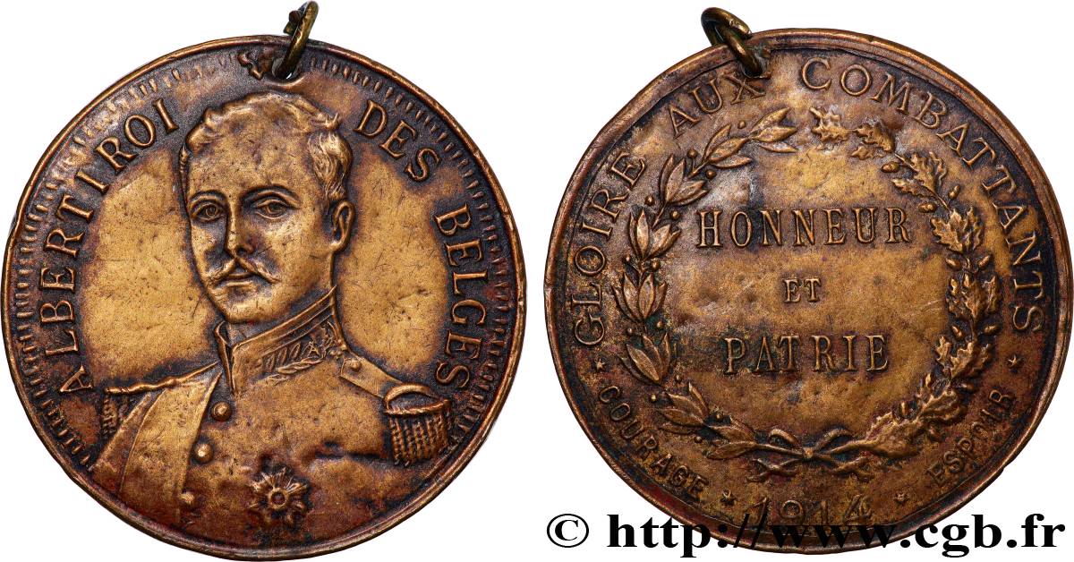 BELGIO - REINO DE BELGIO - ALBERTO I Médaille, Honneur et Patrie, Gloire aux combattants BB