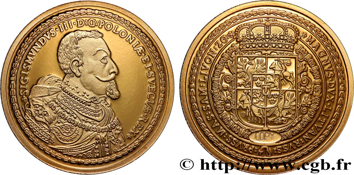 1 MILLION DOLLAR-SERIE Médaille, Reproduction d’une monnaie, 100 ducats de Sigismond III de Pologne Polierte Platte