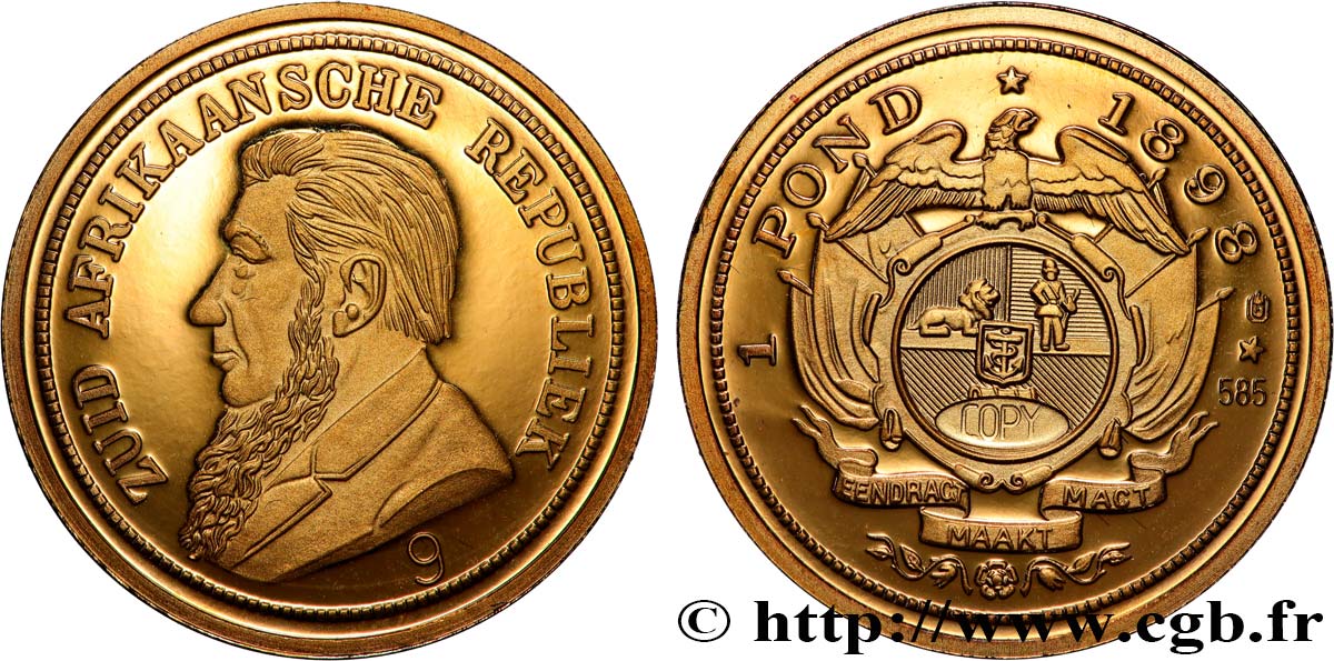 1 MILLION DOLLAR-SERIE Médaille, Reproduction d’une monnaie, 1 Pond contremarqué 1898 d’Afrique du Sud Polierte Platte