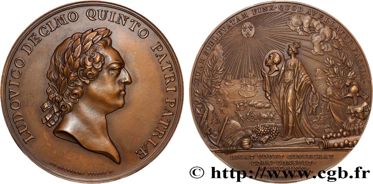 LOUIS XV DIT LE BIEN AIMÉ Médaille, Rattachement de la Corse à la France, refrappe AU