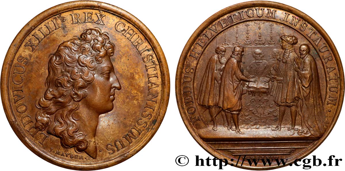 LOUIS XIV  THE SUN KING  Médaille, Renouvellement de l’alliance avec les Suisses AU