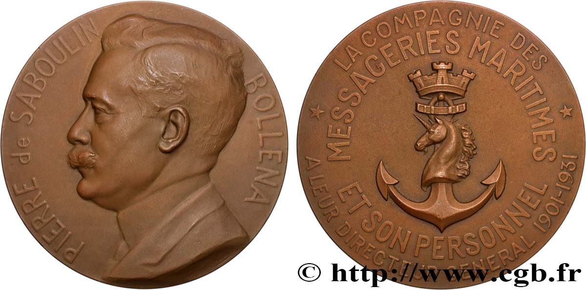 TROISIÈME RÉPUBLIQUE Médaille, Pierre de Saboulin Bollena, Messageries Maritimes SUP