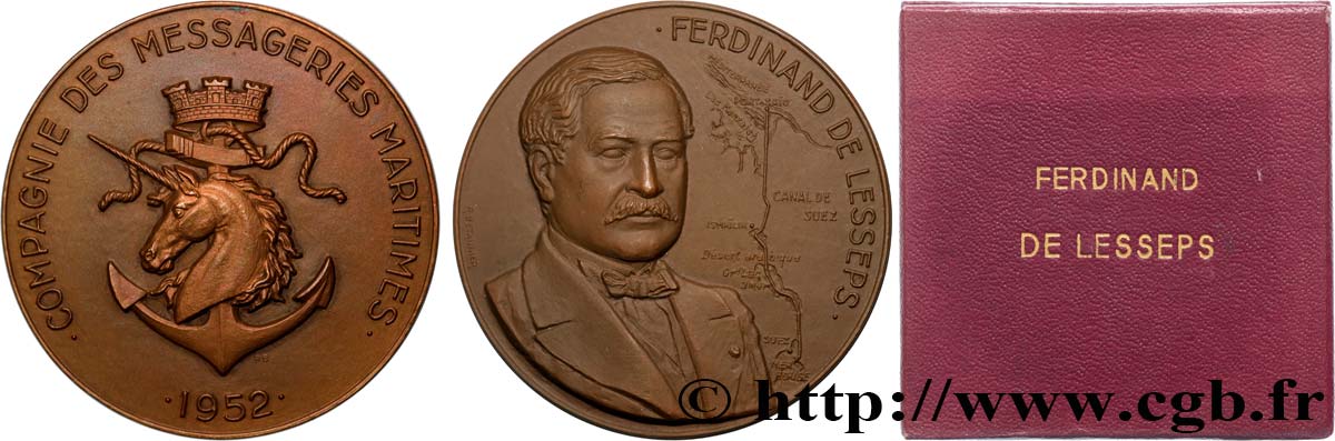 IV REPUBLIC Médaille, Compagnie des messageries maritimes, Ferdinand de Lesseps AU