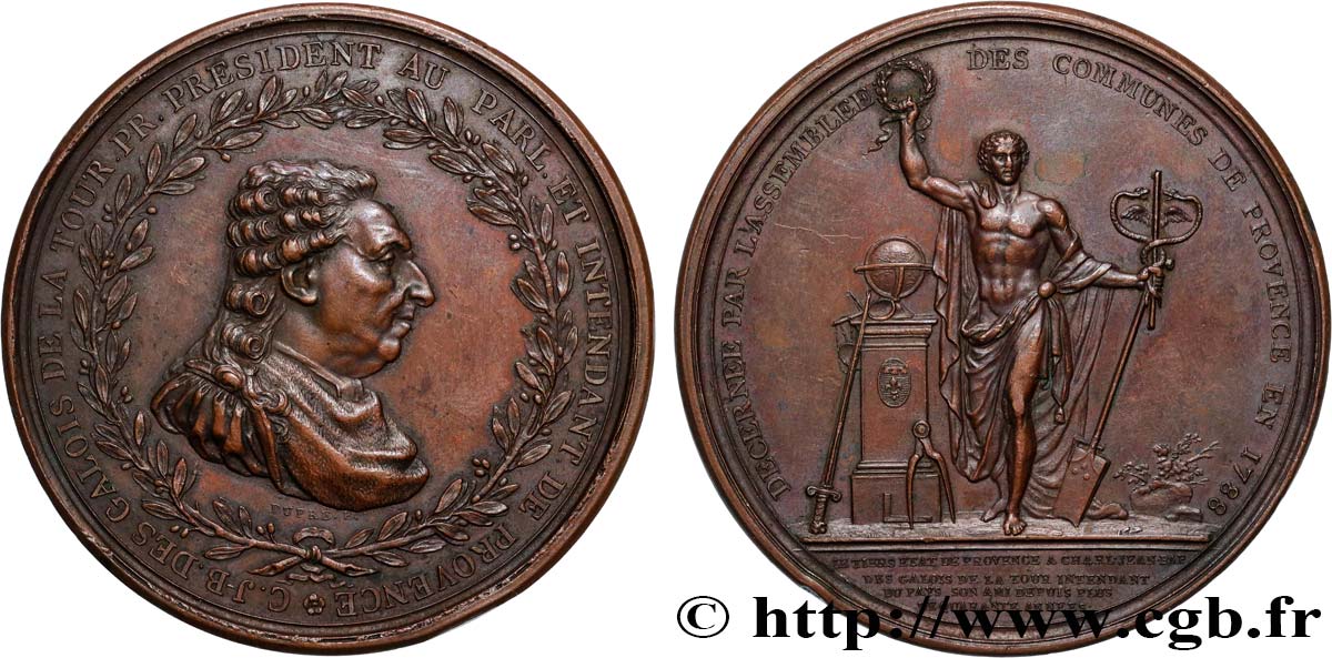 LOUIS XVI Médaille, Charles Jean-Baptiste des Galois de la Tour de Glené, décernée par l’Assemblée des communes de Provence TTB+