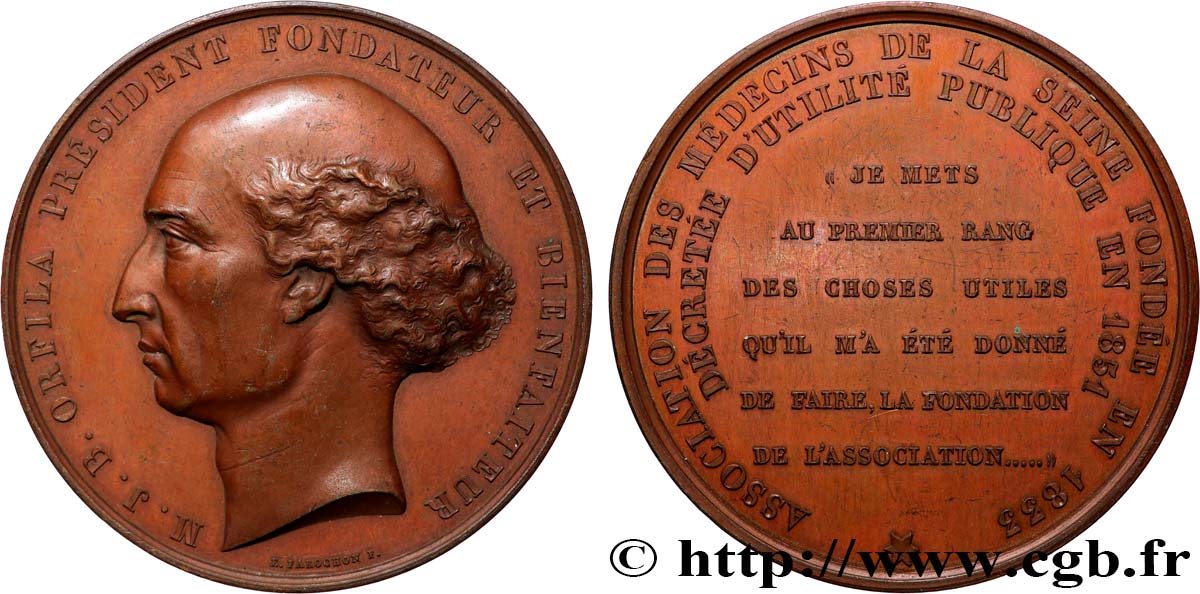 SECOND EMPIRE Médaille, Mathieu Orfila, Association des médecins de la Seine AU