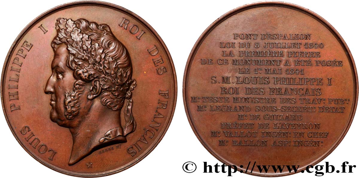 LUIGI FILIPPO I Médaille, Pont d’Espalion, pose de la première pierre SPL