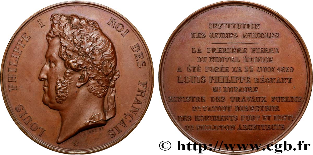 LUIGI FILIPPO I Médaille, Pose de la première pierre de l’institution des jeunes aveugles SPL