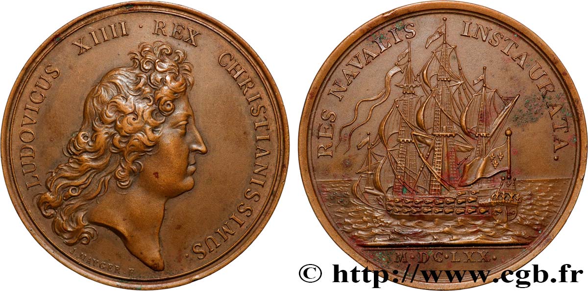 LOUIS XIV  THE SUN KING  Médaille, Marine française, refrappe MBC+