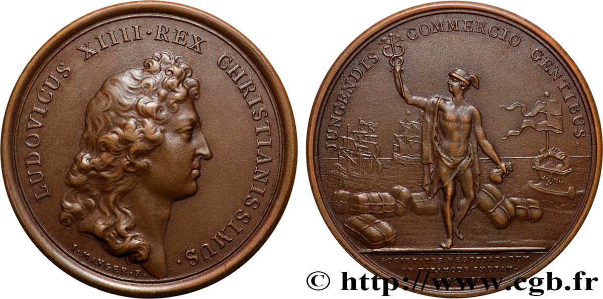 LOUIS XIV  THE SUN KING  Médaille, Compagnie des Indes, refrappe SPL