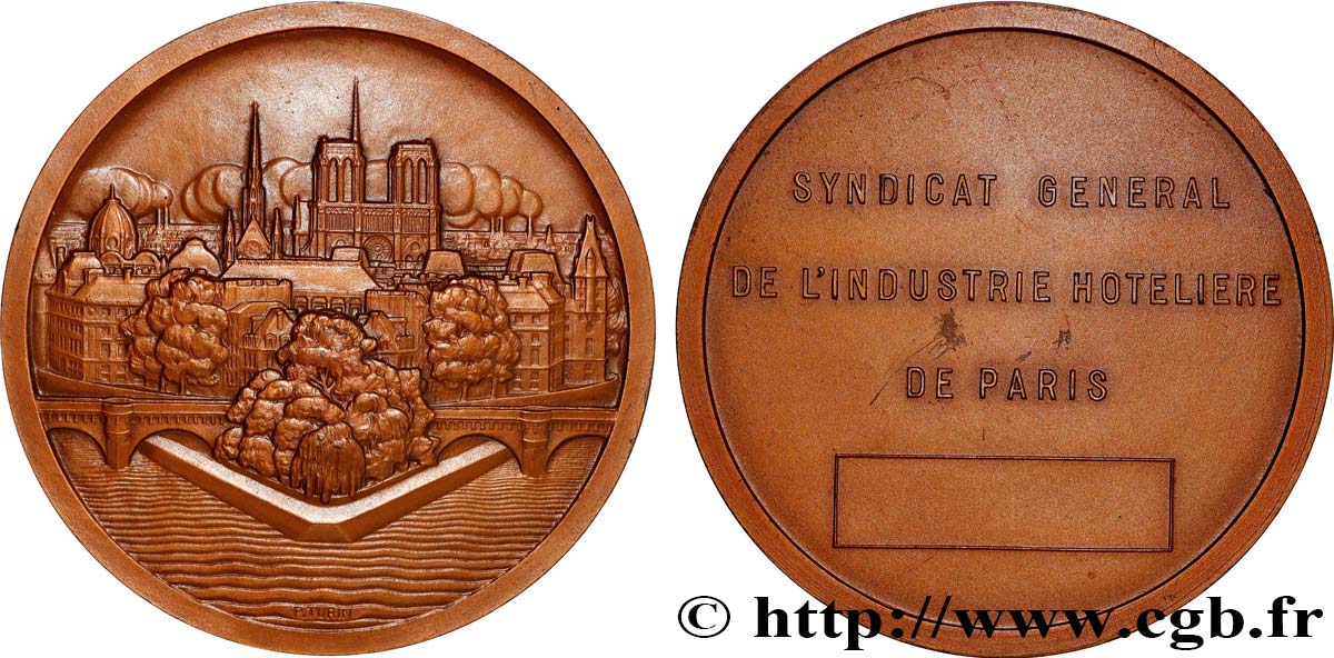 III REPUBLIC Médaille, Syndicat général de l’industrie hôtelière AU/AU