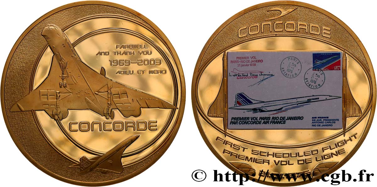 CINQUIÈME RÉPUBLIQUE Médaille, Adieu au Concorde, Premier vol de ligne SPL
