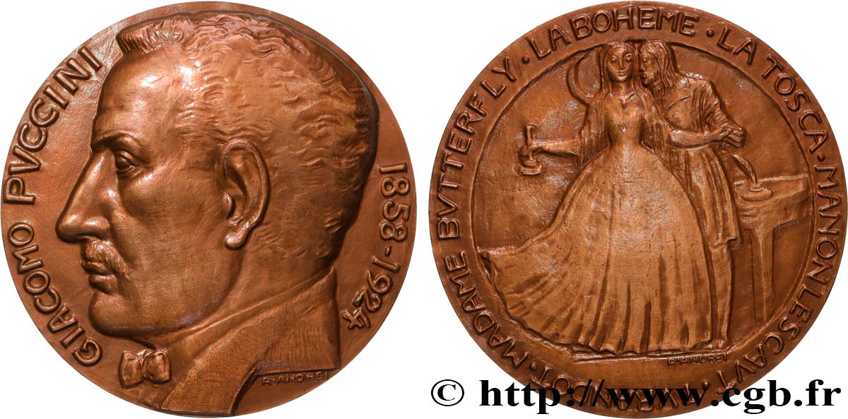 ARTISTS : ENGRAVORS, PAINTERS, SCULPTORS Médaille, Giacomo Puccini AU