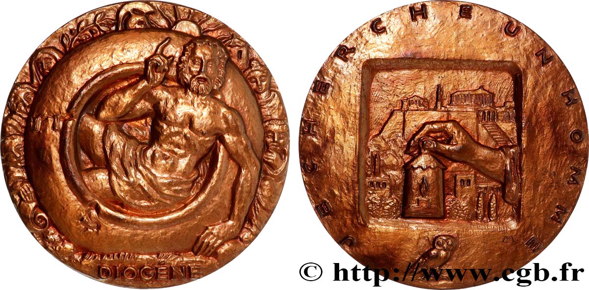 CUARTA REPUBLICA FRANCESA Médaille, Diogène par Louis Muller EBC