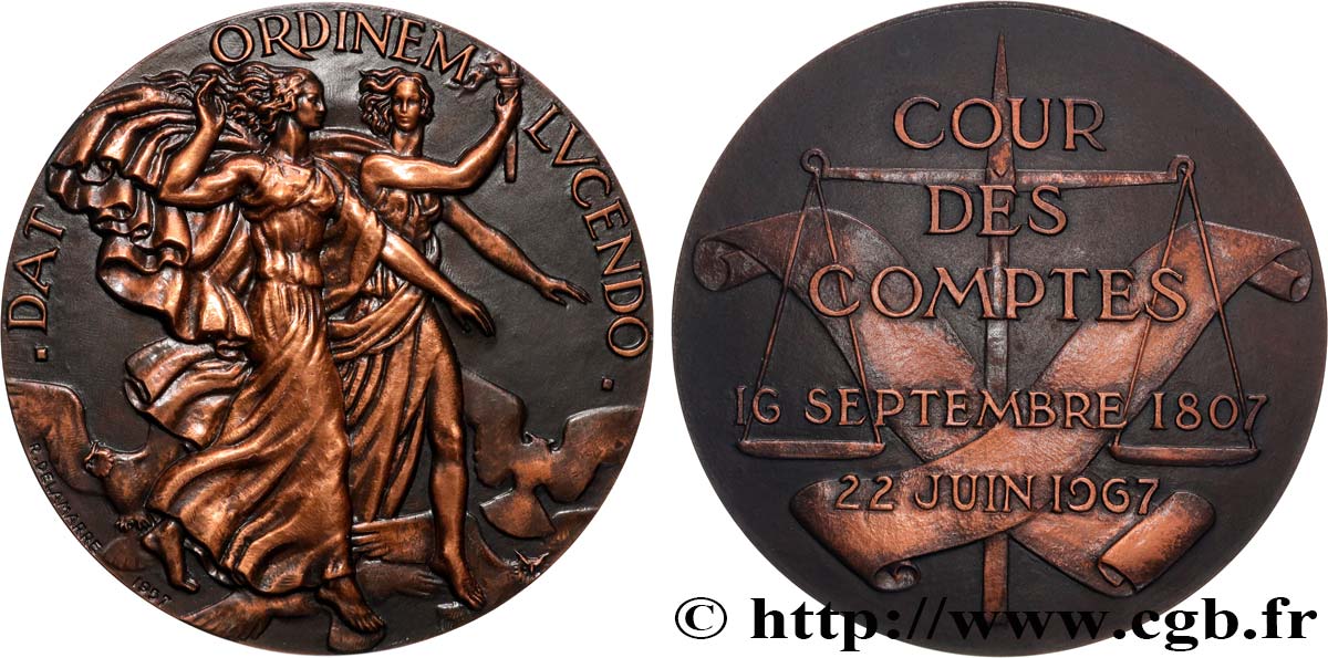 QUINTA REPUBLICA FRANCESA Médaille, 160e anniversaire de la Cour des comptes EBC