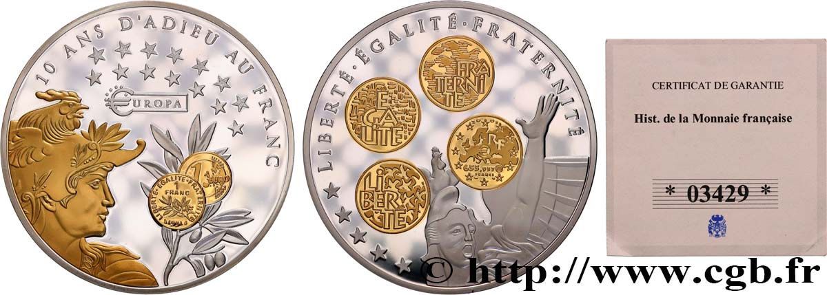 V REPUBLIC Médaille, 10 ans d’adieu au Franc Proof set