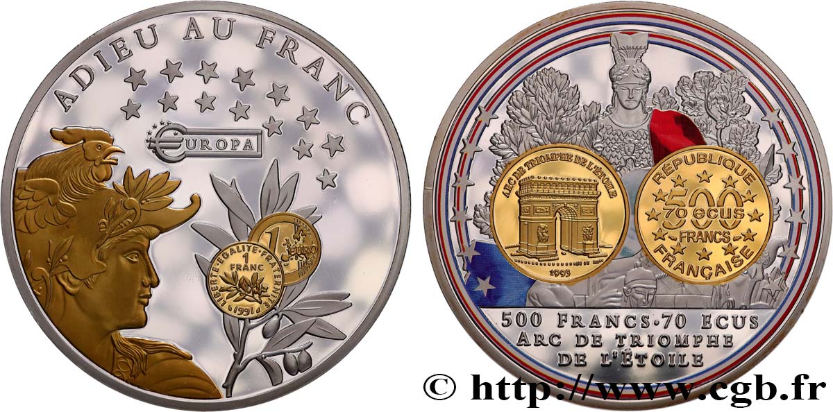 V REPUBLIC Médaille, 10 ans d’adieu au Franc Proof set