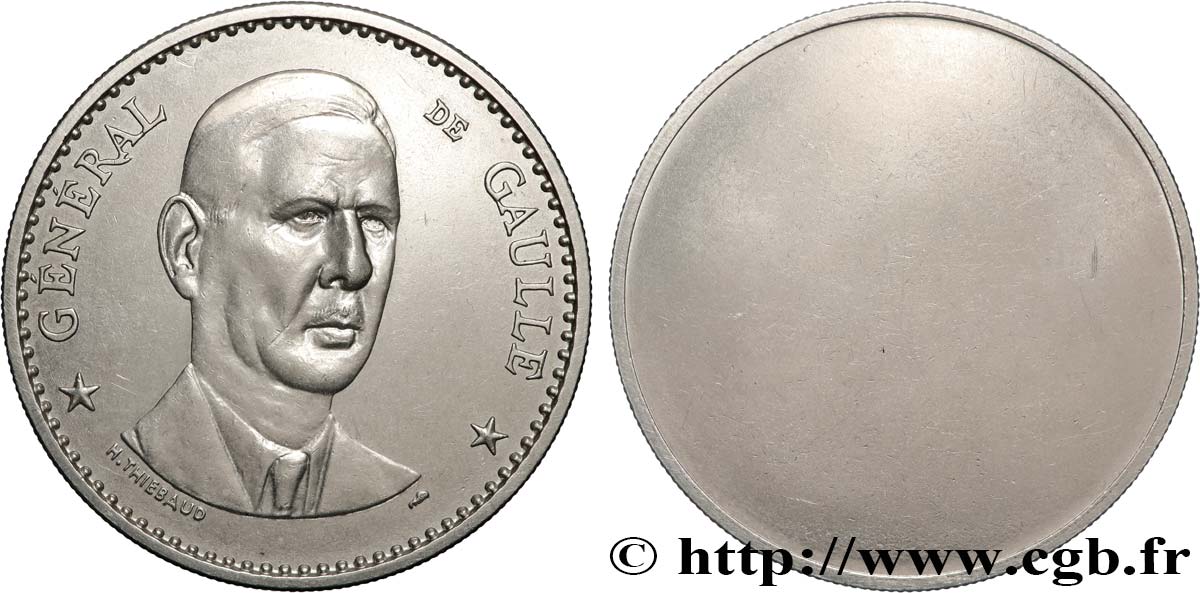 CINQUIÈME RÉPUBLIQUE Médaille uniface, Charles de Gaulle TTB