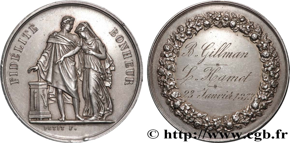 AMOUR ET MARIAGE Médaille de mariage, Fidélité et Bonheur TTB+/TTB