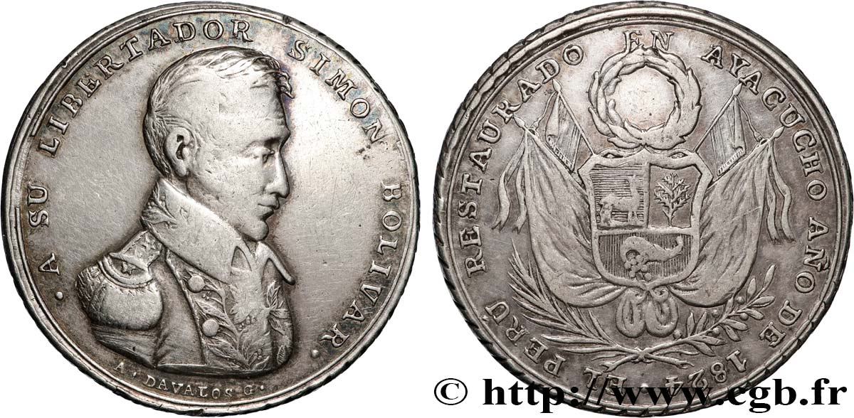 PERU - REPUBLIC Médaille, Simon Bolivar, Bataille de Ayacucho VF/XF