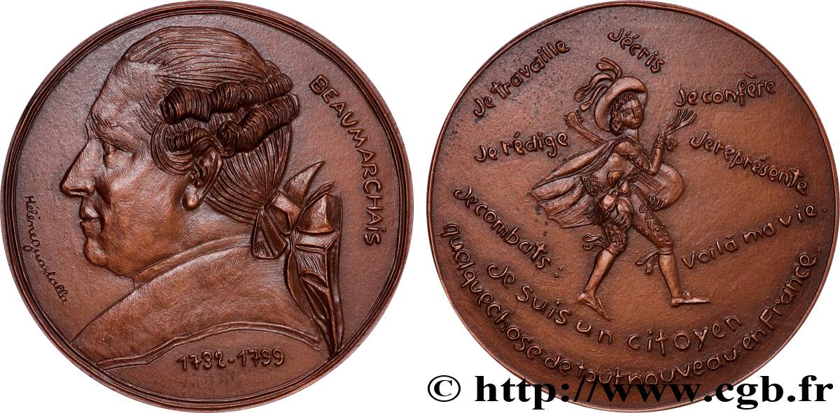 LITTÉRATURE : ÉCRIVAINS/ÉCRIVAINES - POÈTES Médaille, Pierre-Augustin Caron de Beaumarchais SUP