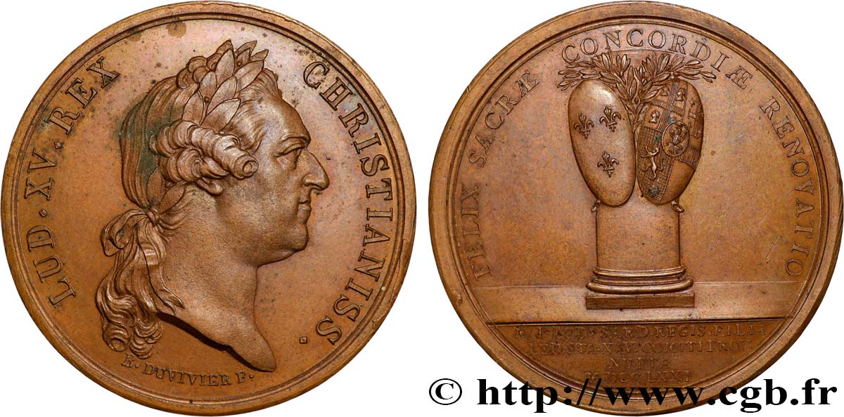 LOUIS XV  THE WELL-BELOVED  Médaille, Mariage de Louis Stanislas et de Marie-Josèphe de Sardaigne fVZ/VZ