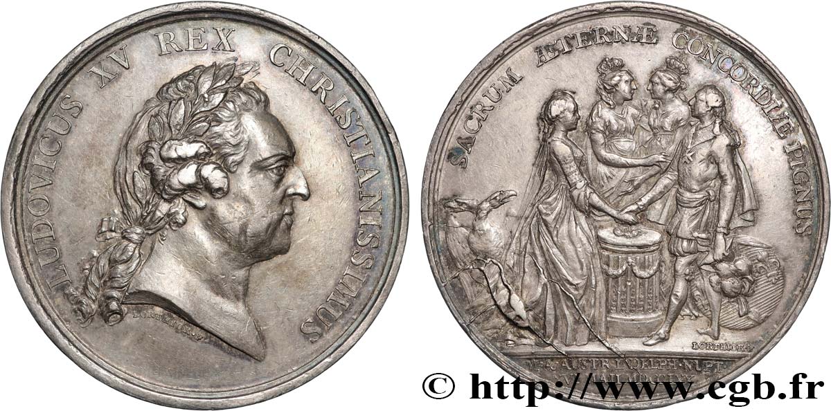 LOUIS XV DIT LE BIEN AIMÉ Médaille, Mariage du dauphin Louis et de l archiduchesse Marie-Antoinette TTB