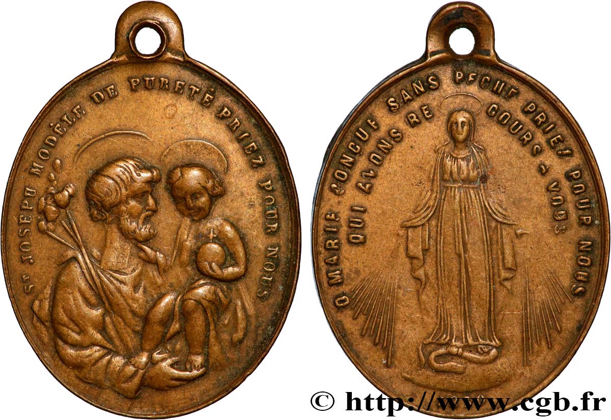 MÉDAILLES RELIGIEUSES Médaille, Saint Joseph et Sainte Marie XF