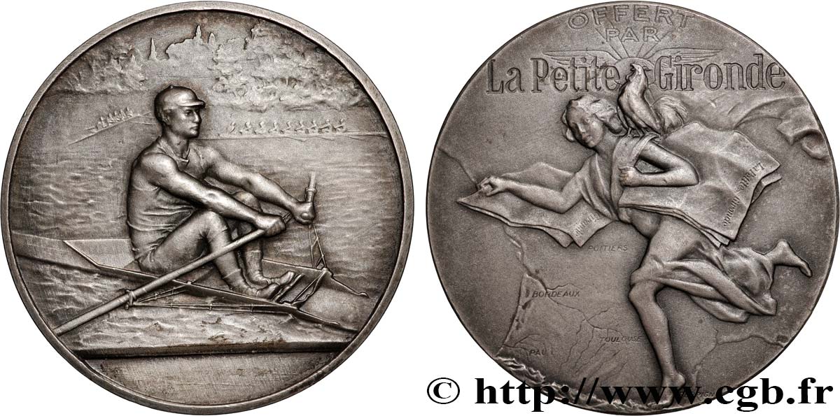 TERCERA REPUBLICA FRANCESA Médaille, Offert par la Petite Gironde, Aviron MBC+