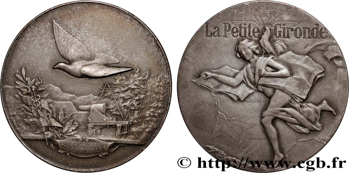 DRITTE FRANZOSISCHE REPUBLIK Médaille, Offert par la Petite Gironde, Colombophilie fVZ